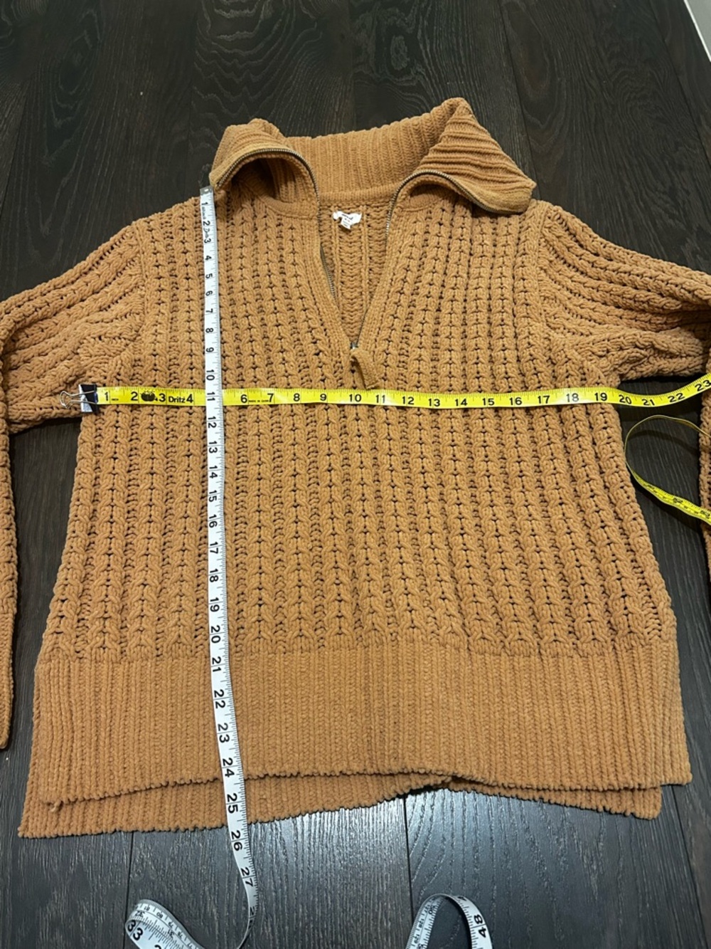 Aerie Cable Car Quarter-Zip Sweater in the color Camel - Picture 8 of 9